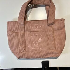 New Unused Pink Snoopy Velour Tote Bag  6 pockets